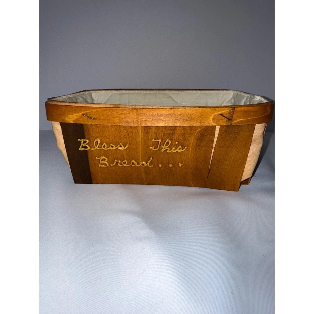 Vintage Wooden Mushroom Bread Basket Bless This Bread Hand Painted‎ Cottagecore